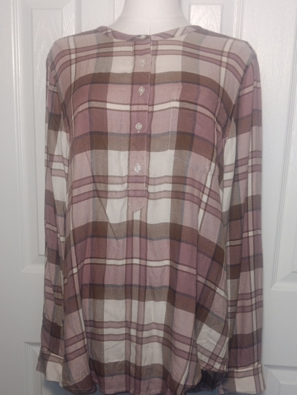 NWT Lucky Brand Plaid Popover Henley Tunic Top Shirt